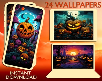 Halloween Pumpkin Wallpaper 24 Digital Download Backgrounds Halloween Mobile Wallpaper Halloween Desktop Wallpaper Jack O Lantern Wallpaper