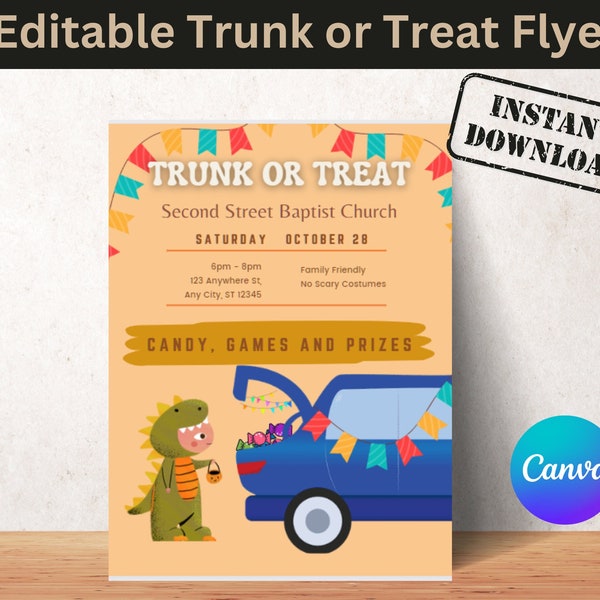 Trunk or Treat Flyer | Fall Festival | Halloween Party | Editable Canva Template