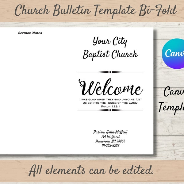 Welcome Church Bulletin Template | Bi-Fold Design | Edit in Canva