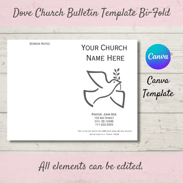 Church Bulletin Template | Bi-Fold Dove Design | Edit in Canva