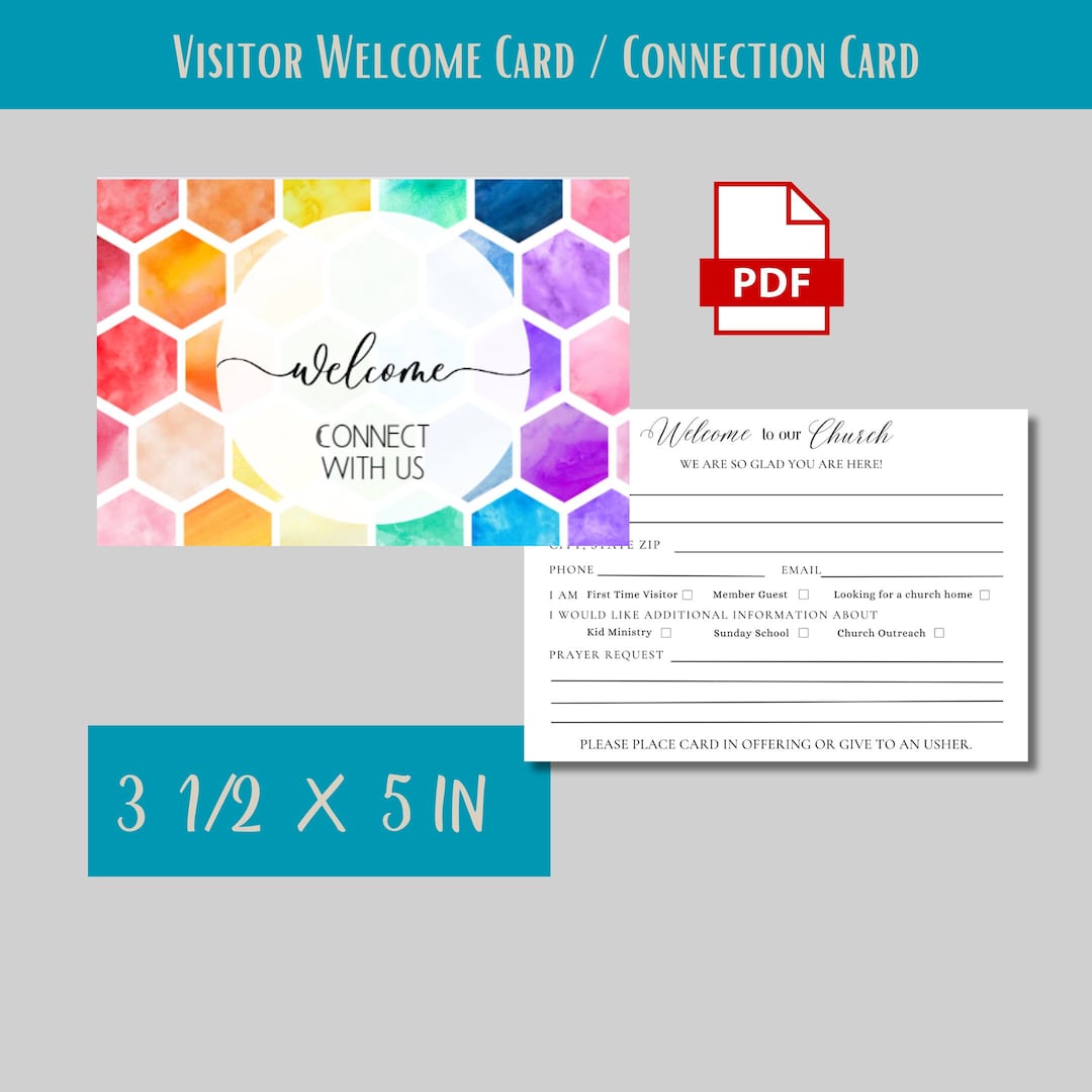 Church Welcome Card | Visitor Information Card | Pew Card | Colorful Connection Card PDF - Etsy