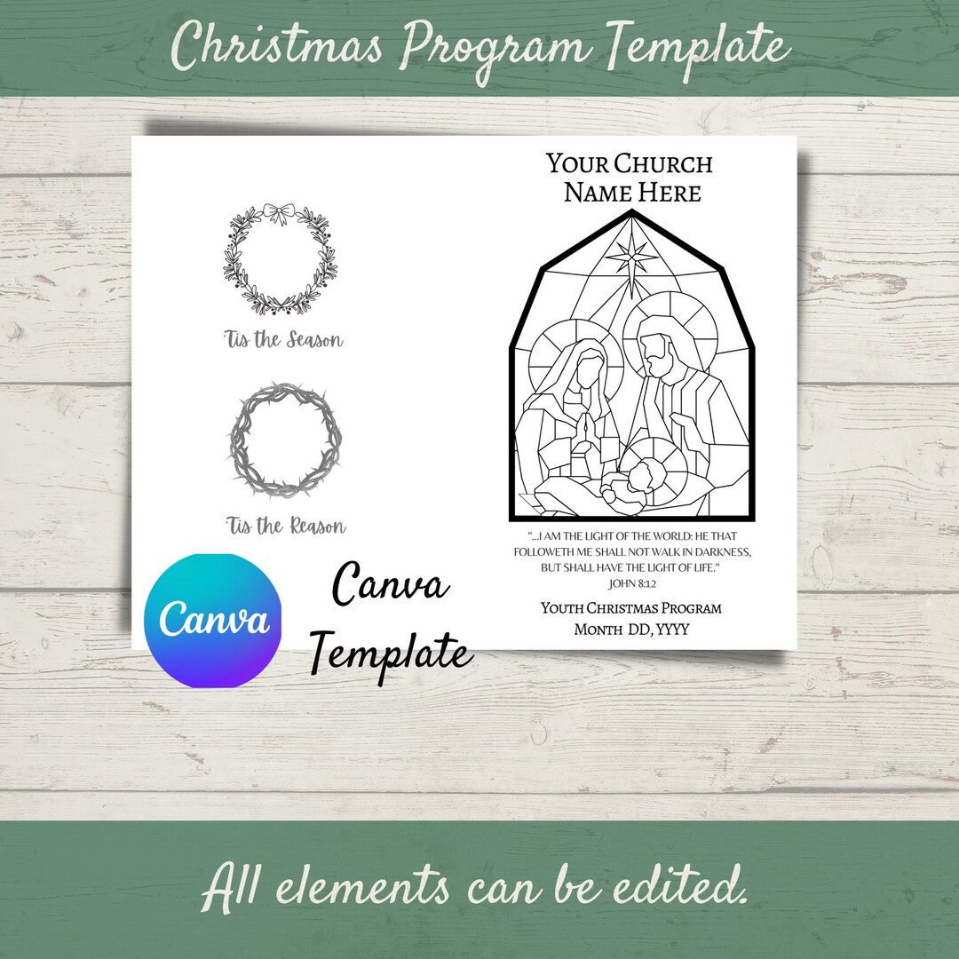 christmas-program-template-christmas-bulletin-stained-etsy