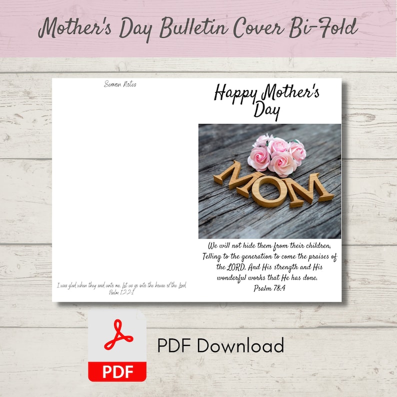 Mother's Day Church Bulletin Cover | Bi-fold Design | PDF - Etsy
