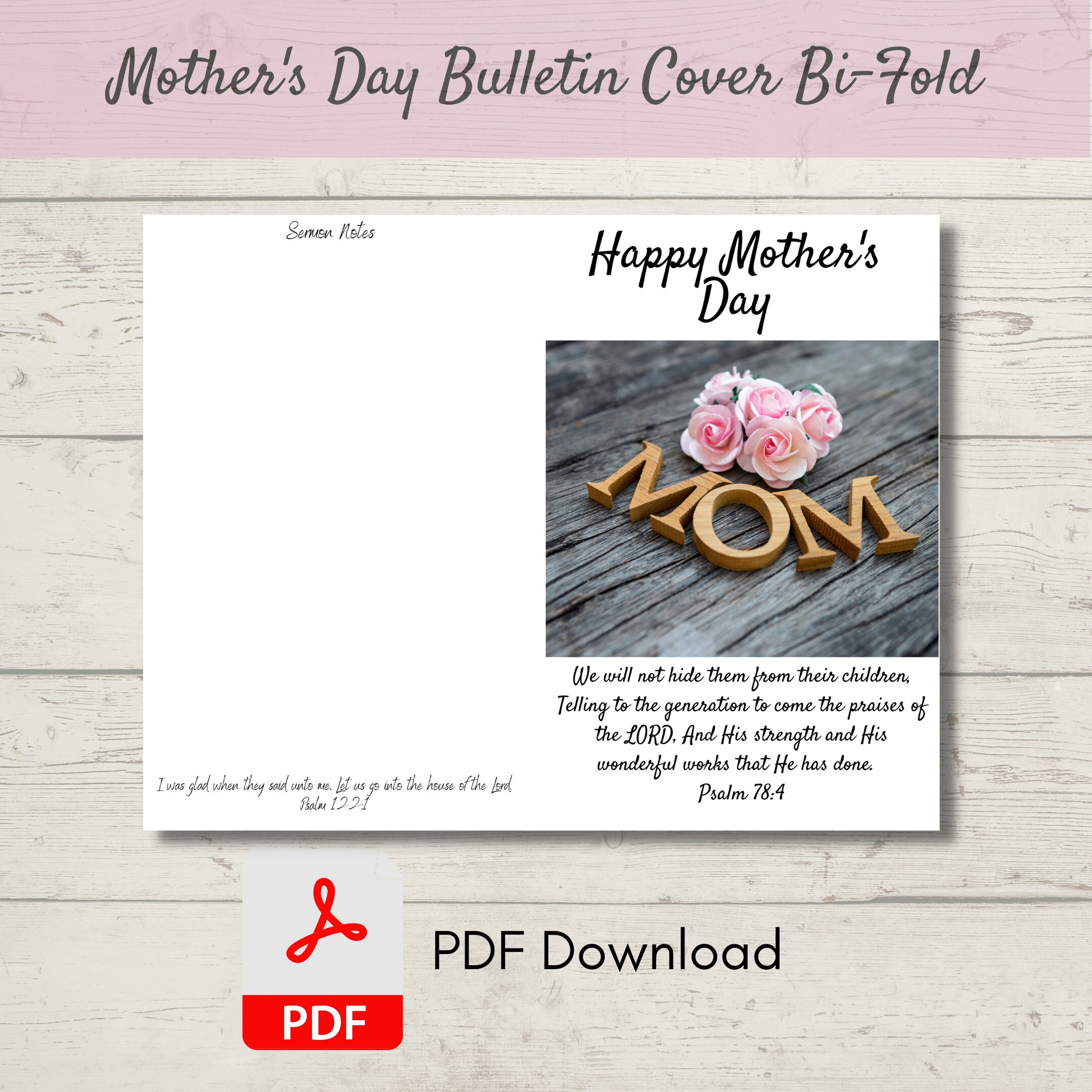 Mother's Day Church Bulletin Cover | Bi-fold Design | PDF - Etsy