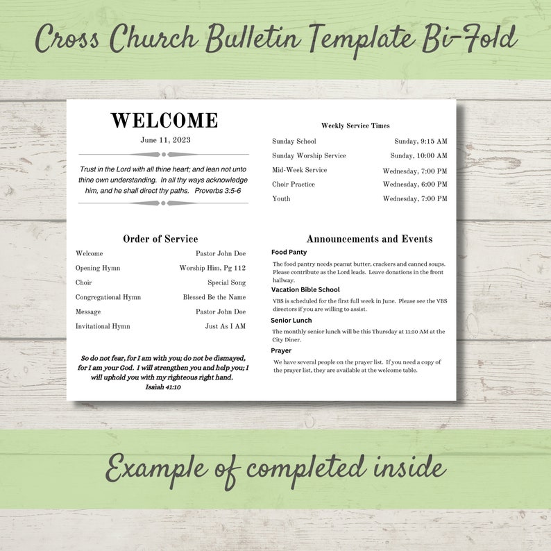 Church Bulletin Template | Bi-fold Decorative Cross Design | Edit in ...