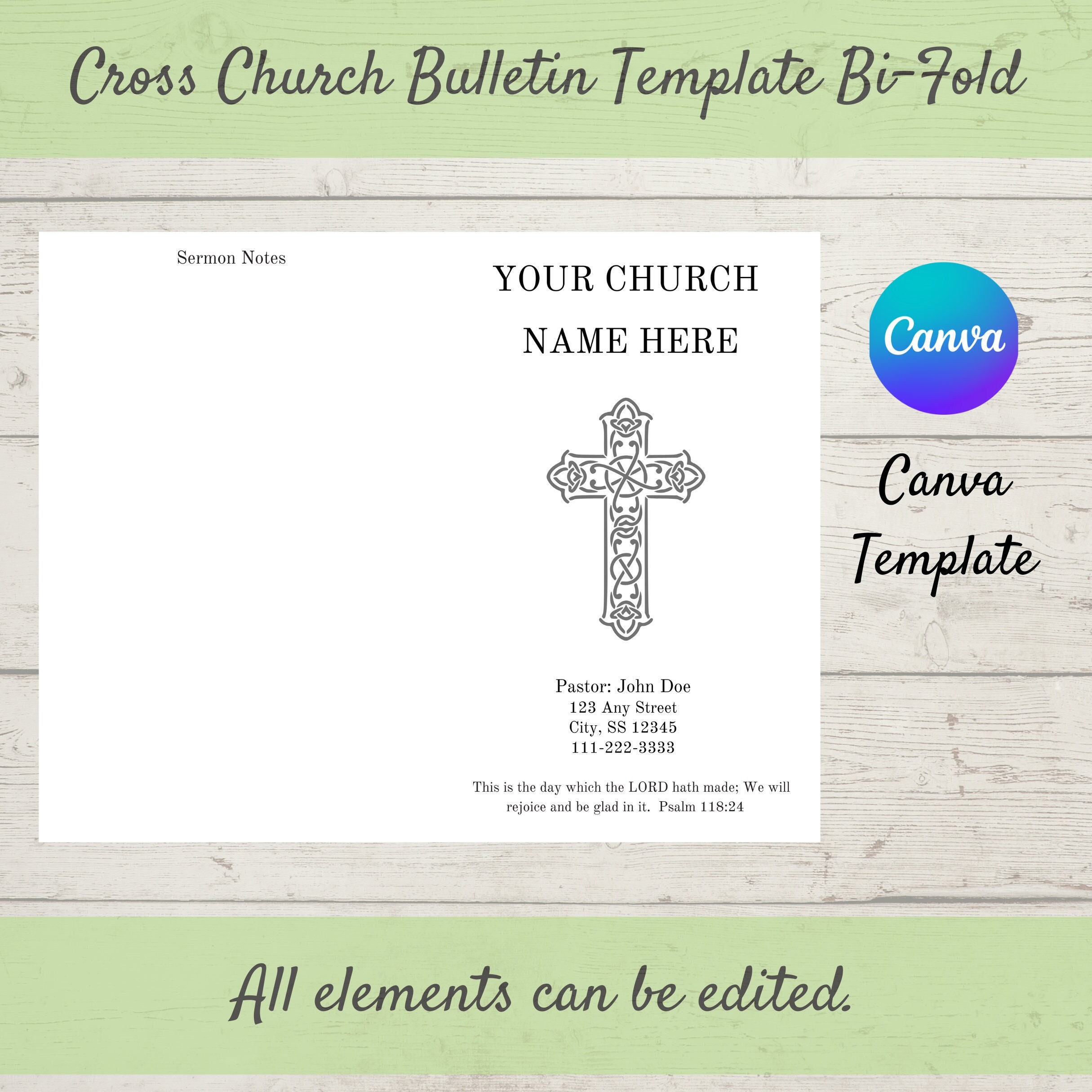 Church Bulletin Template | Bi-fold Decorative Cross Design | Edit in ...