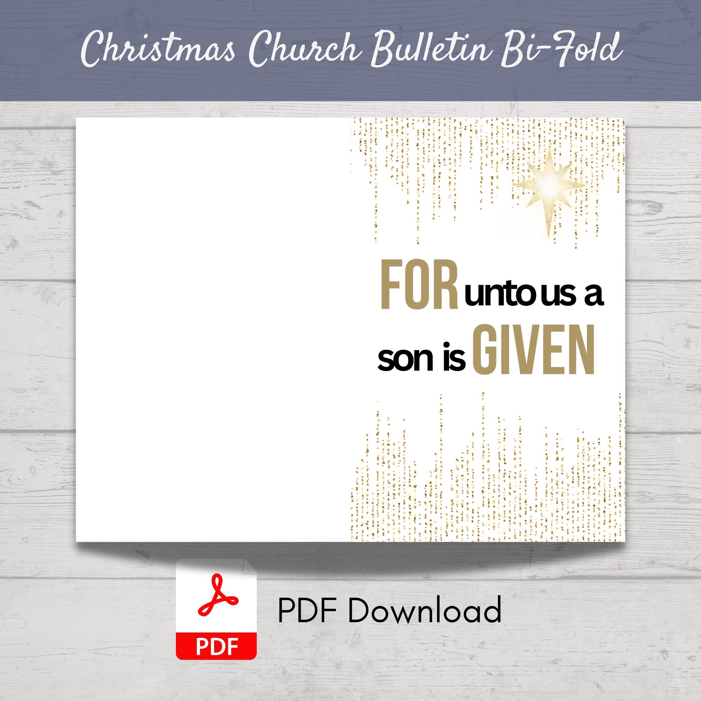 Christmas Church Bulletin Cover | For Unto Us a Son is Given | Forgiven |  Bi-Fold Design | PDF, image size:2295x2295