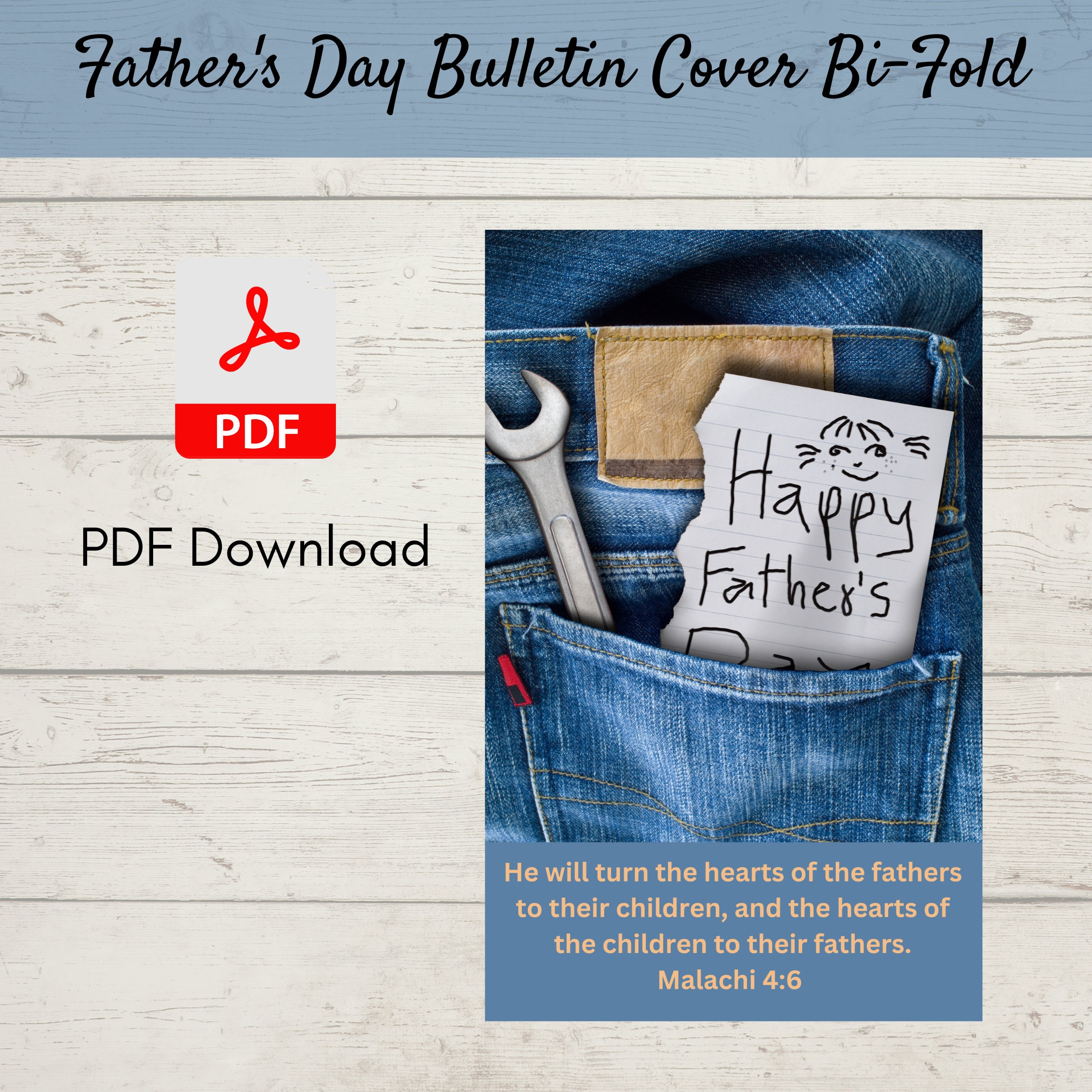 Father's Day Church Bulletin Cover | Rustic Jean Pocket Design (PDF) - Etsy