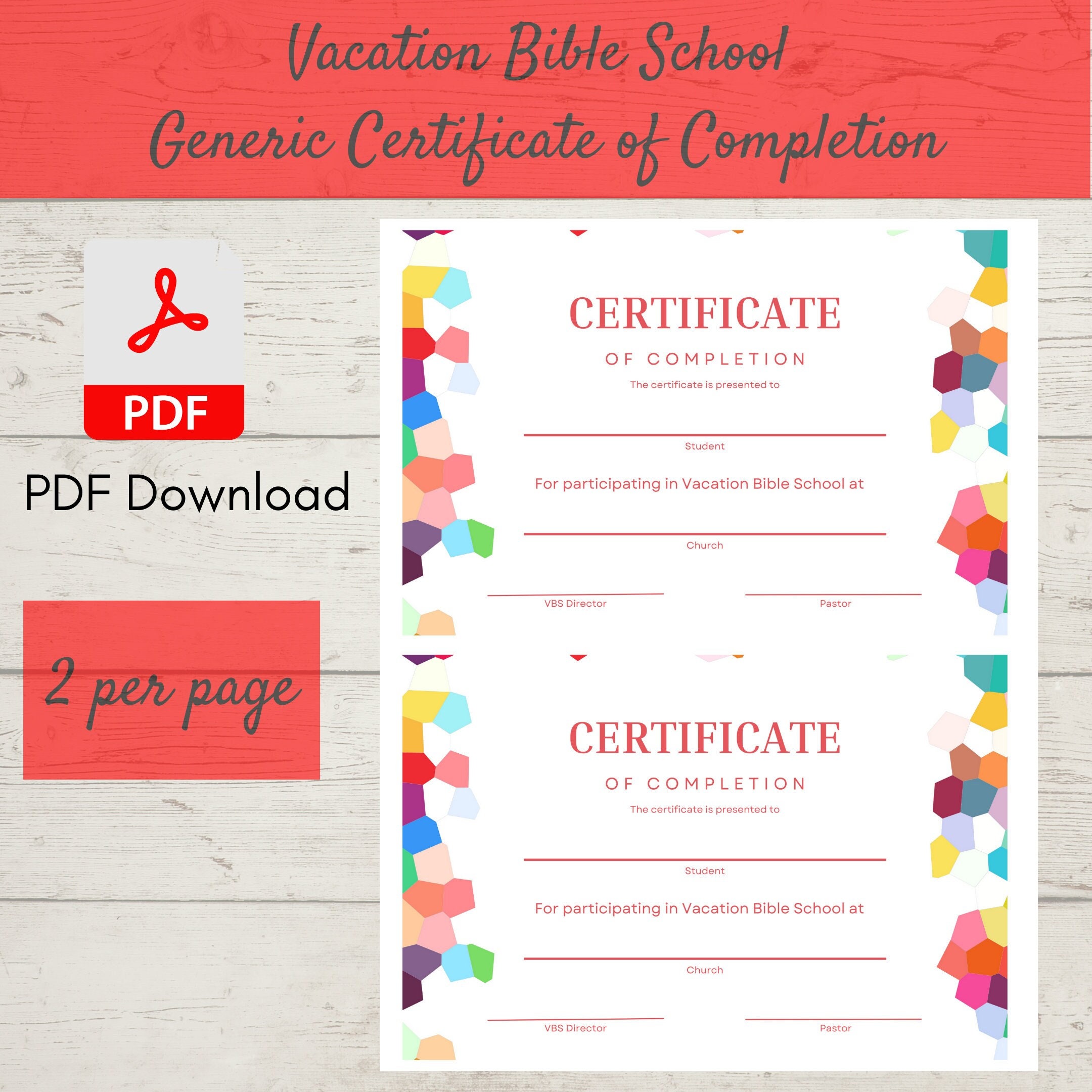 Vacation Bible School Ribbons For Graduation Vacation Bible School - Non-themed Completion Certificate - Etsy
