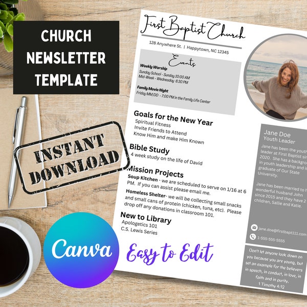 E-Mail-Newsletter, Canva-Vorlage, Kirchenflyer, Veranstaltungsinformationen, Dienstressource