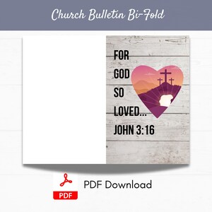 Portada para boletín de iglesia de uso general / Diseño plegable / PDF / Porque de tal manera amó Dios / Juan 3:16 / Día de San Valentín