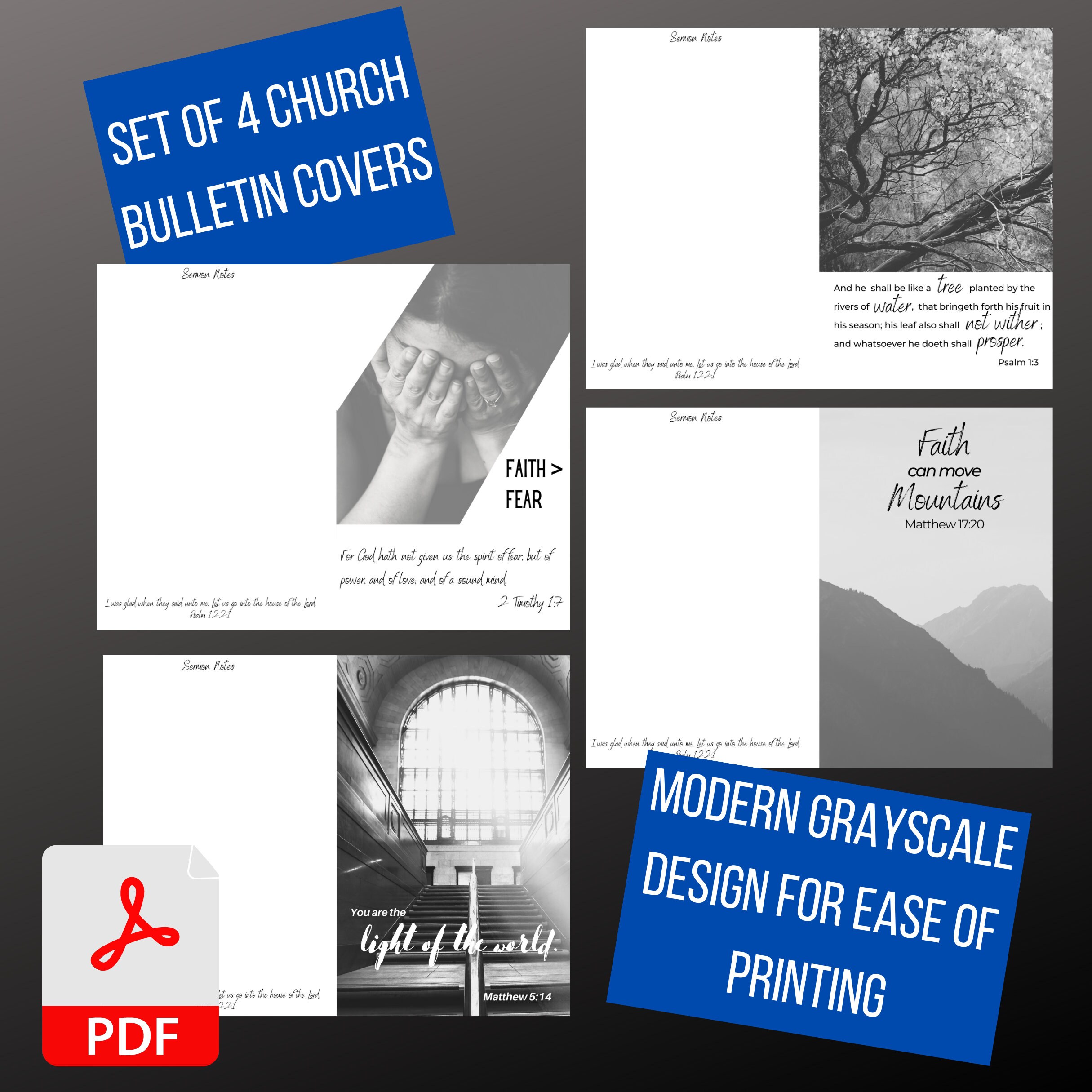 Church Bulletin Cover | PDF | Instant Download | Basic Grayscale Design ...