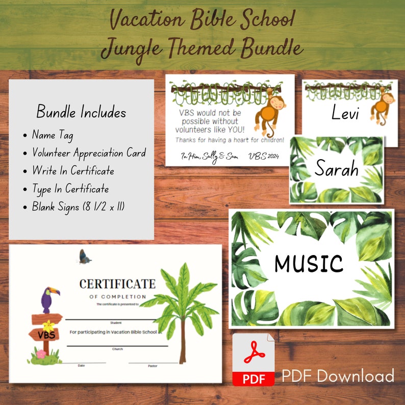 Jungle VBS Printable Bundle: Name Tags, Certificates, Cards (digital ...