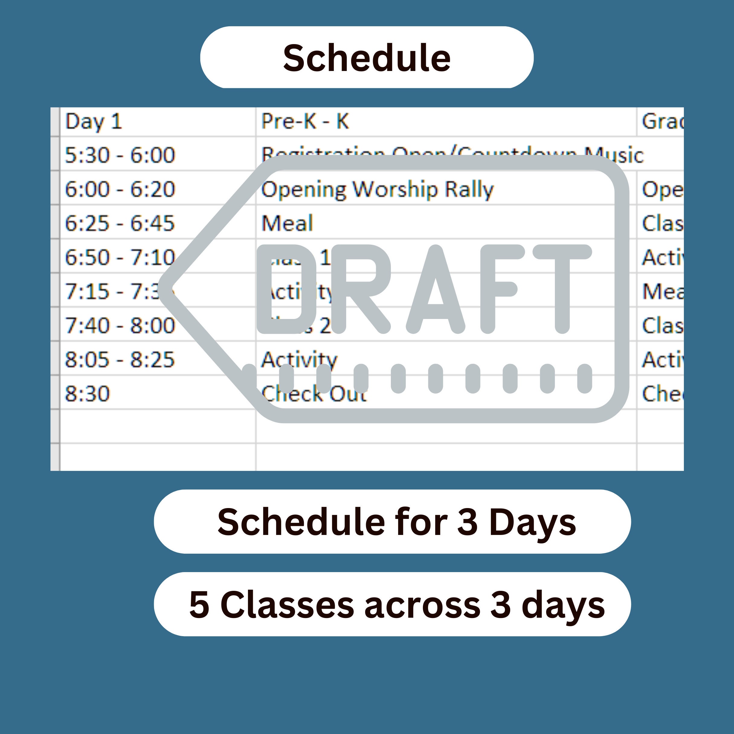 Vacation Bible School 3 Day/5 Class Schedule Etsy