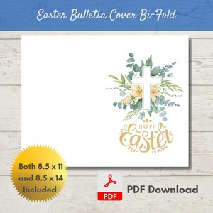 Floral Kreuz Ostern Bulletin Cover | Faltbares Design (PDF Download)