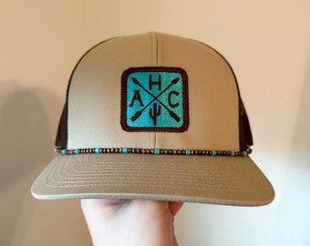 Chaîne pour chapeau en cuivre perlé de Navajo et turquoise (imitation) - Chaîne pour chapeau de camionneur - Chaîne pour chapeau de baseball