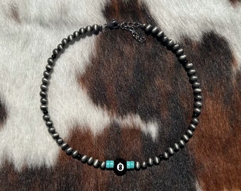 The “8 Ball” - Western Choker - Western Necklace - Faux Navajo Pearl Necklace