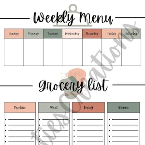 Weekly Menu with Grocery List