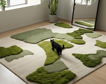 Handmade 3D Green Moss Forest Cotton Rug- Green Abstract Tufted Area Carpet For Home Decor