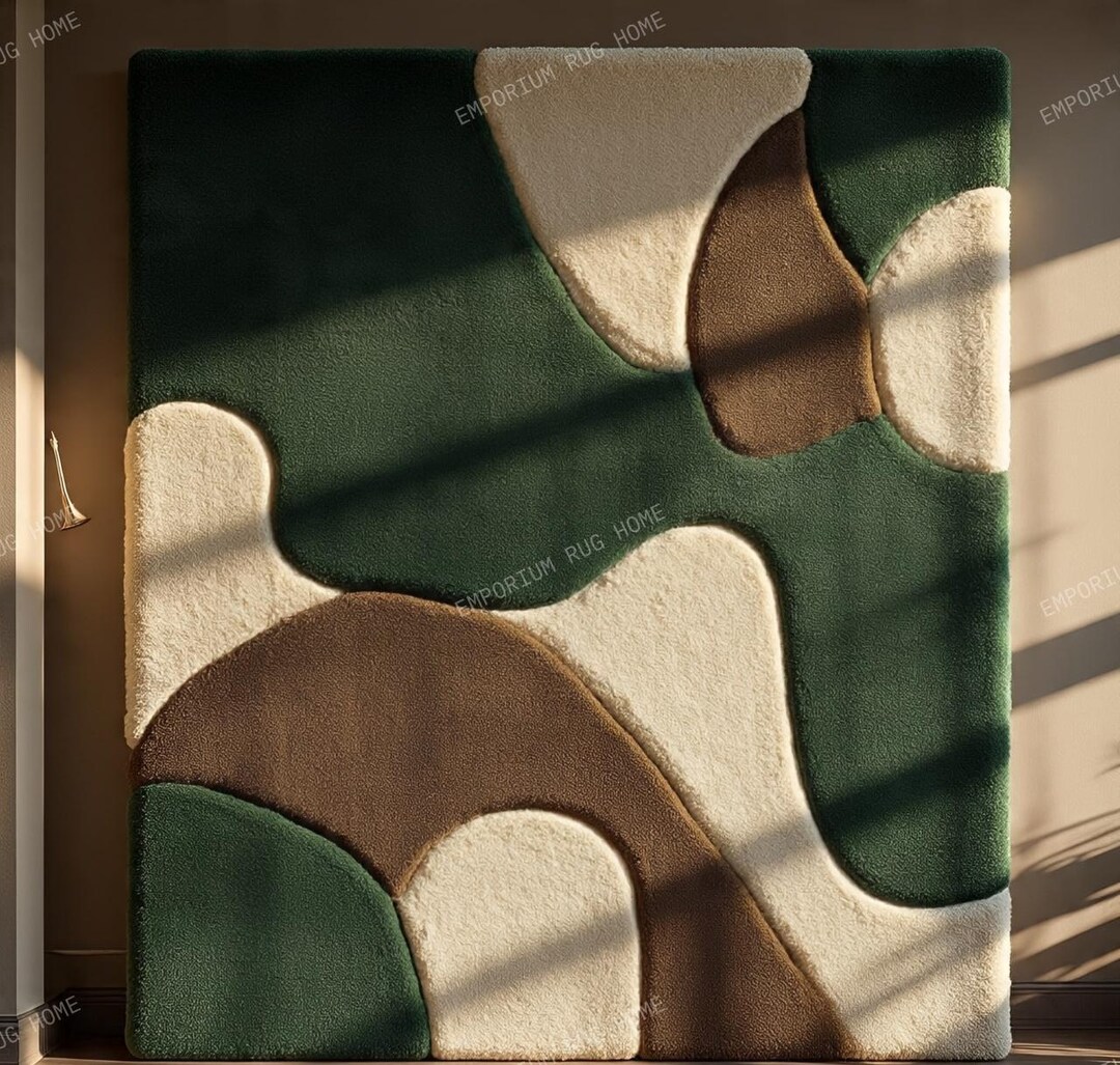 Modern Abstract Irregular Organic Shape Area Rug - Hand Tufted Green ...