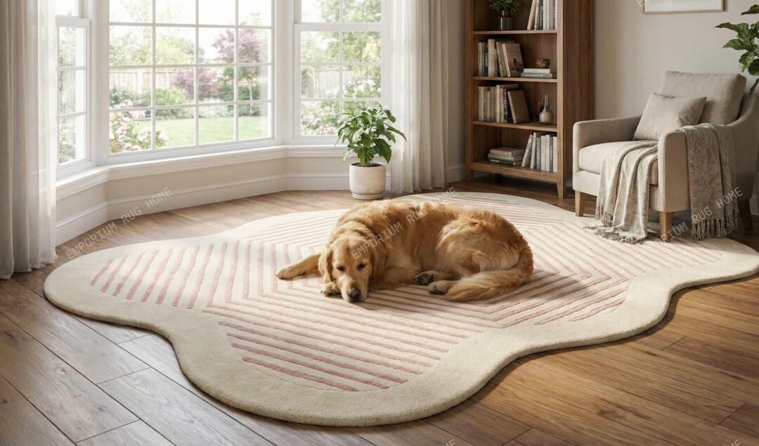 Puddle Rug Shape Hand-tufted Irregular Puddle Shaped Rug - Modern Wavy Design Floor Mat ...