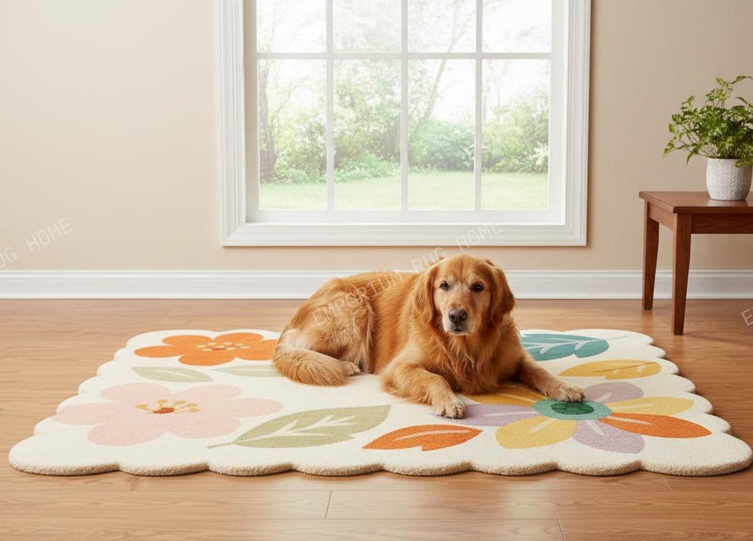 Flower Shaped Floral Area Rug - Cute Pastel Carpet for Living Room ...