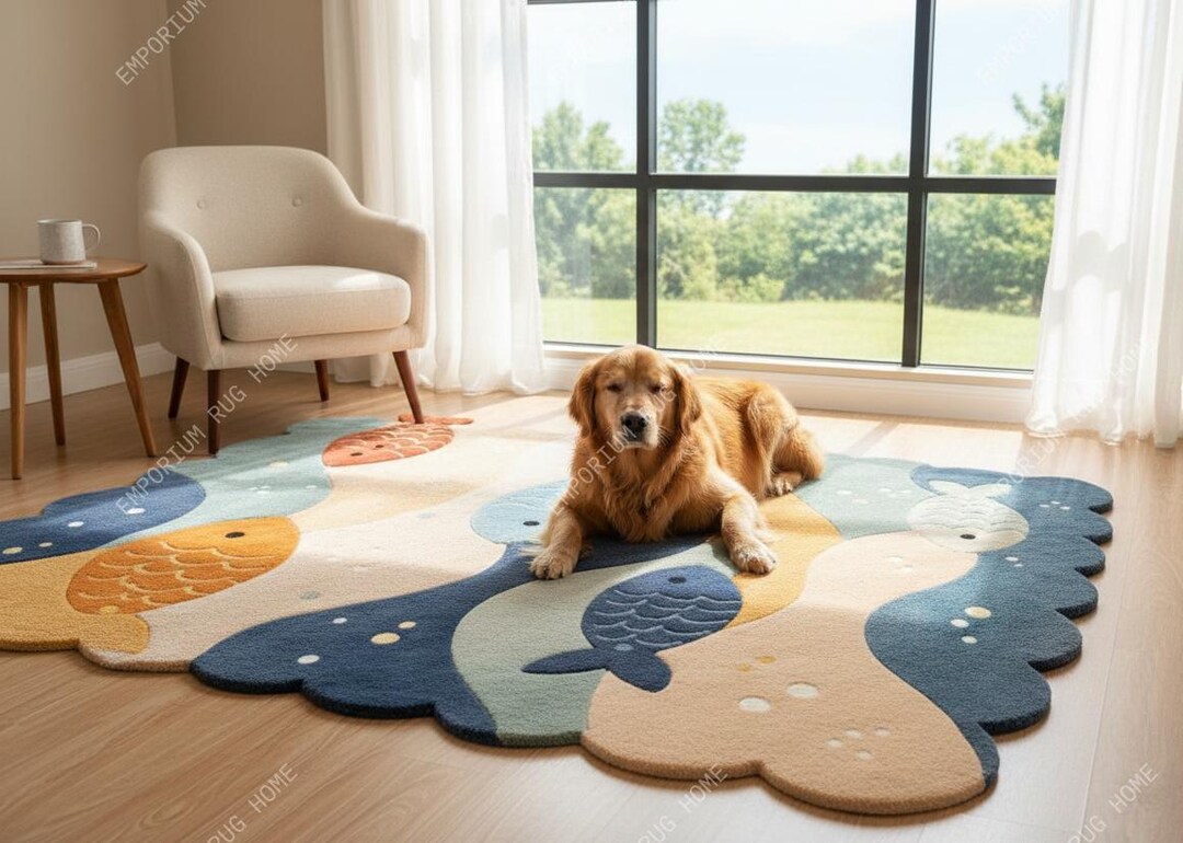 Whimsy Fish Rugs Whimsical Scalloped Fish Pattern Rug - Abstract Bathroom Mat, Hallway ...
