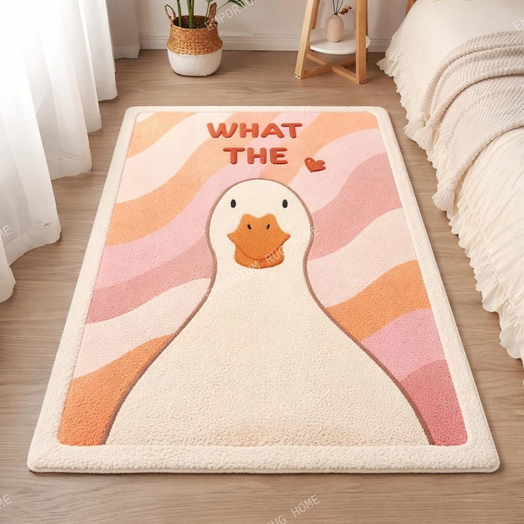 Pink Duck Rug Duck Pattern Hand Tufted Rug - Pink Orange Pastel Nursery Carpet, Soft ...