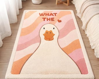Duck Pattern Hand Tufted Rug - Pink Orange Pastel Nursery Carpet, Soft Cartoon Animal Area Rug for Playroom Bedroom Baby Room Decor