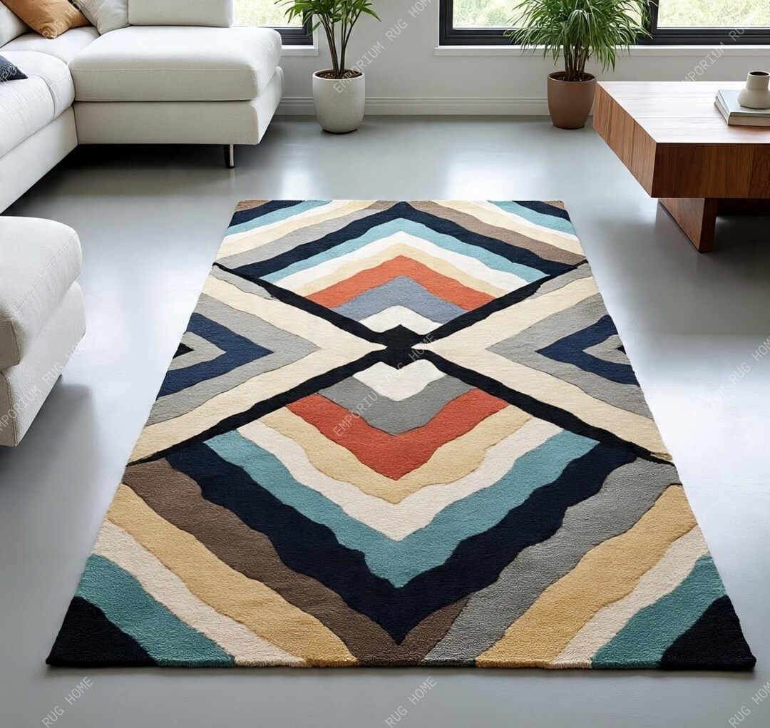Modern Wavy Geometric Pattern Rug - Colorful Art Decor Style Area Rug ...