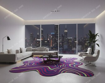 Hand Tufted Swirl Pink Purple Rug- Modern Abstract Wavy Area Carpet For Decor
