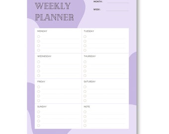 Purple Planner, Weekly To Do List Printable, Productivity Planner, Instant Download, Printable Planner, Weekly Planner, Weekly Schedule