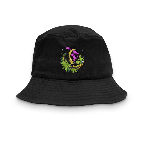 Trippy Moon Man Embroidered Bucket Hat, Stylish Bucket Hat, Custom
