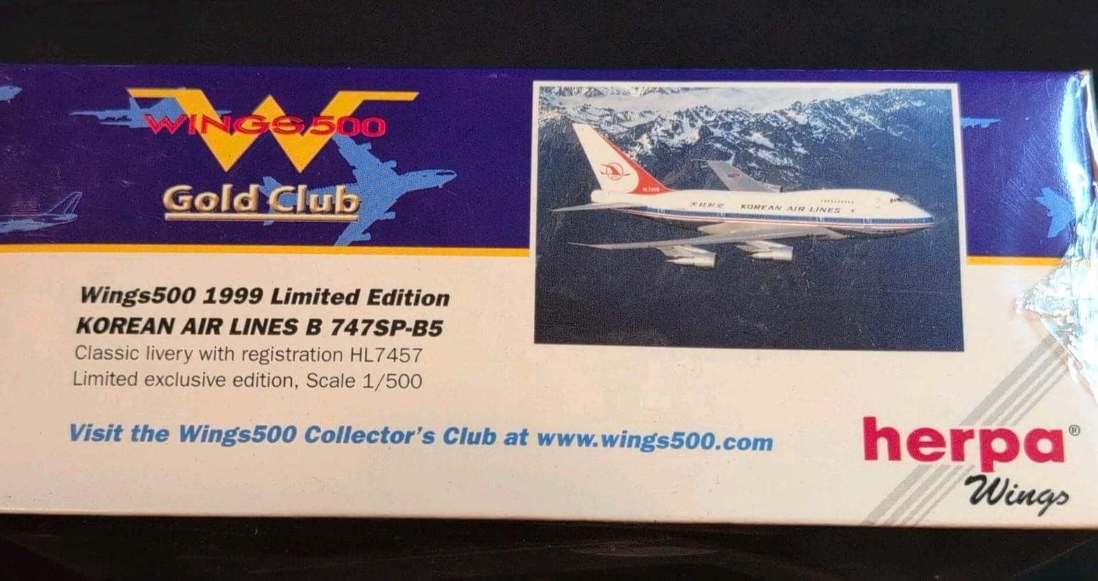 ヘルパ1/500大韓航空B747SP Herpa Wings Korean Airlines Boeing B747SP-B5 Gold Club 1:500