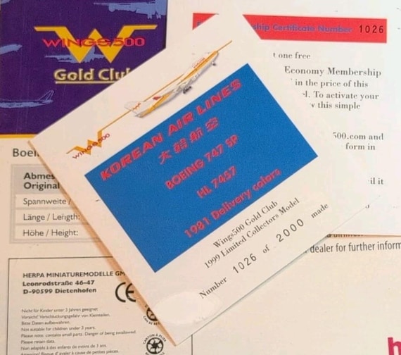 Herpa Wings Korean Airlines Boeing B747SP-B5 Gold Club 1:500