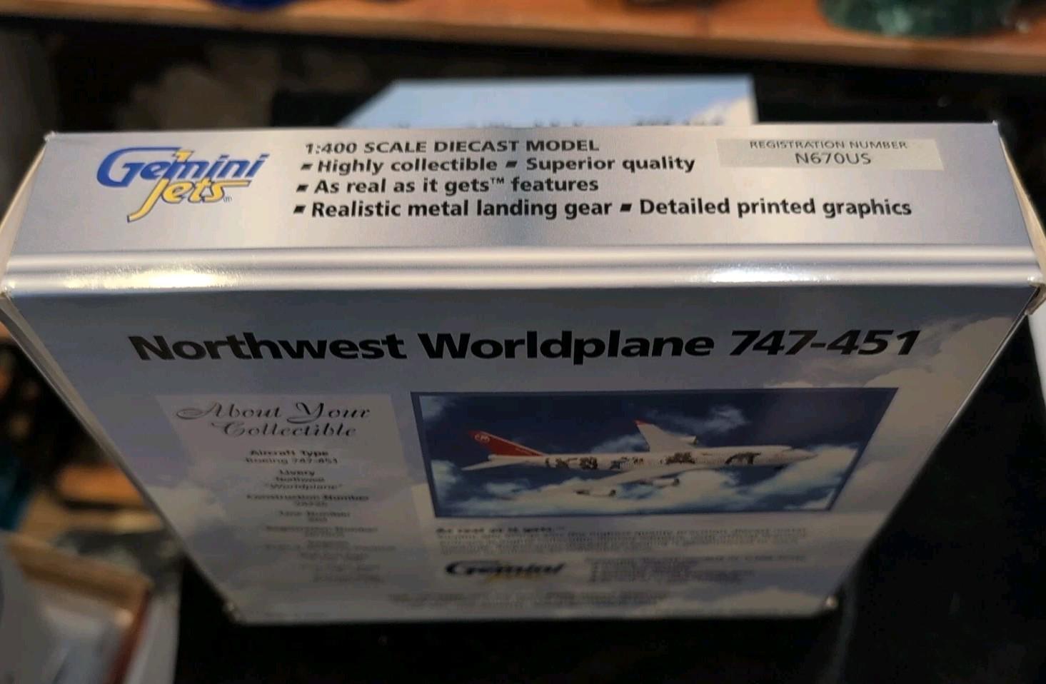 Gemini Jets Northwest Worldplane 747-451 GJNWA006 1:400 - Old