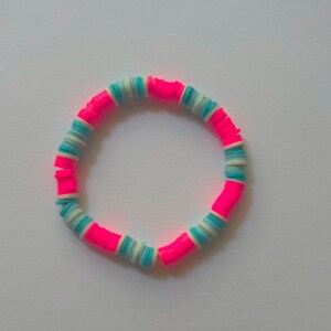 Clay bead pink and blue bracelet.