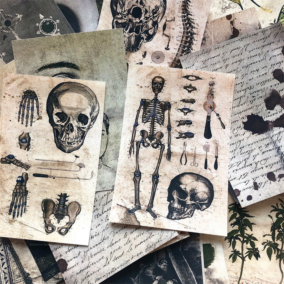 Dark Skull Case Handwritten Retro Material Junk Journal Handbook Collage  Decoration Posing Background Paper Scrapbooking Kits 