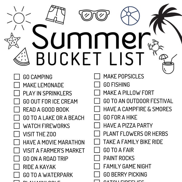 Summer Bucket List Printable/Coloring Sheet/Instant Download/Summer Fun List/Kid Friendly