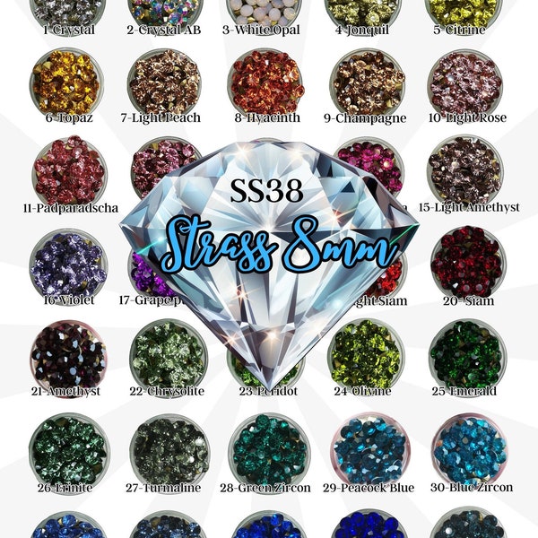 8MM- Strass en cristal, chaton SS38, avec pointe à l'arrière, strass à sertir, top qualité Cristal grade AAAA+, ultra brillant pour bijoux