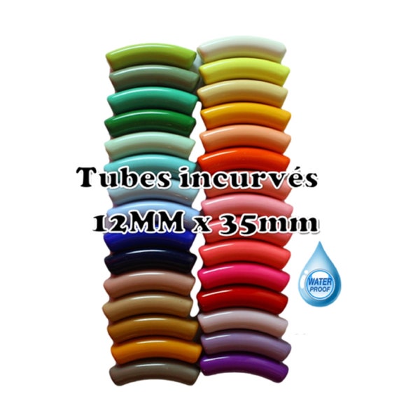 12MM- Perles tubes incurvés, en résine brillante haute qualité, tubes pour bracelets acrylique colorés, perles imperméables à l’eau, bambou