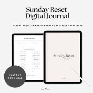 Sonntag Zurücksetzen Digitales Journal | Wöchentliche Reflection PDF Download
