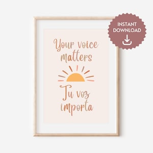 SLP Your Voice Matters Poster, Bilingual Speech Therapy Print, Speech Therapy Poster, SLP Office and Classroom Decor, Inclusive Art Poster