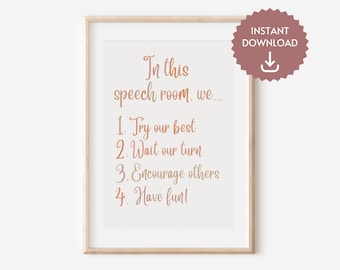 Boho Logopädie Poster, In diesem Rederaum Druck, Logopädie Raum Zeichen, SLP Zeichen, Logopädie Klassenzimmer und Büro Dekor