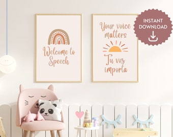 Welcome To Speech Therapy Sign Decor, Your Voice Matters Poster, Bilingual Speech Therapy Poster, Speech Therapy Room Decor, SLP Posters