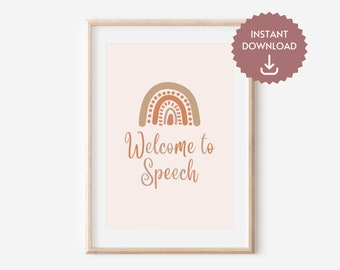 Boho Welcome To Speech Sign, Speech Therapy Room Decor, Speech Therapy Poster Digital Download, SLP Office and Classroom Decor, SLP Poster