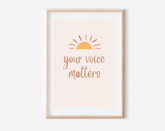 Boho Your Voice Matters Poster, Logopädie druckbar, SLP Büro- und Klassenzimmerdekor, Speech Room Decor Art, Logopädie Raumdekor