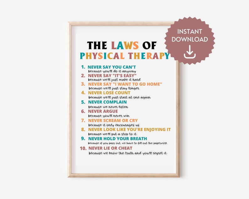 Laws of Physical Therapy Poster, Physical Therapy Room Decor, Physical