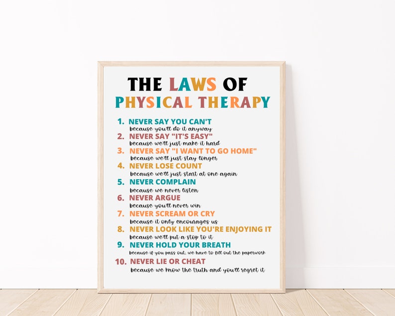 Laws of Physical Therapy Poster, Physical Therapy Room Decor, Physical