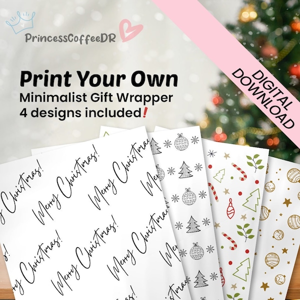 Printable Christmas Holiday Gift Wrapper | Print Your Own | DIY | Modern Minimalist Design | Set of 4